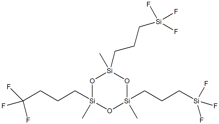 (3,3,3-Trifluropropyl)methylcyclotrisiloxane 구조식, CAS 2374-14-3, C13H27F9O3Si5