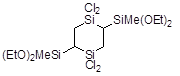2,5-Bis(methyldiethoxysilyl)-1,1,4,4-tetrachloro-1,4-disilacyclohexane 구조식, C14H32Cl4O4Si4