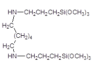 N,N’-Bis[(3-trimethoxysilyl)propyl]hexylenediamine 구조식, C18H44N2O6Si2