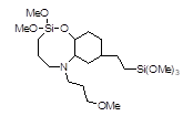 3,3-Dimethoxy-7-(3-methoxypropyl)-10-(2-trimethoxysilylethyl)-2-oxa-7-aza-3-sila-bicyclo[6,4,0]dodecane (Mixture of isomers) 구조식, C20H43NO7Si2
