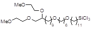 11-[6-{10-(2-Methoxyethoxy)-11-(2-methoxyethoxy)undecyloxy}hexyloxy]-undecyltrichlorosilane 구조식, C34H69Cl3O6Si