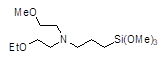 3-[N-(2-Methoxyethyl)-N-(2-ethoxyethyl)amino]propyltrimethoxysilane 구조식, C13H31NO5Si