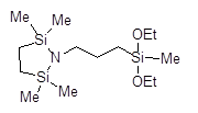 [1-(3-Methyldiethoxysilyl)propyl]-2,2,5,5-tetramethyl-2,5-disila-1-azacyclopentane 구조식, C14H35NO2Si3