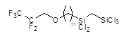 1-(11-(1H,1H-Pentafluoropropoxy)undecyldichlorosilyl)methyltrichlorosilane 구조식, C15H26Cl5F5OSi2