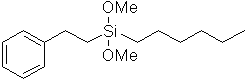 (2-Phenylethyl)hexyldimethoxysilane 구조식, C16H28O2Si
