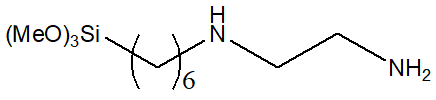 N-(2-Aminoethyl)-6-aminohexyltrimethoxysilane 구조식, C11H28N2O3Si